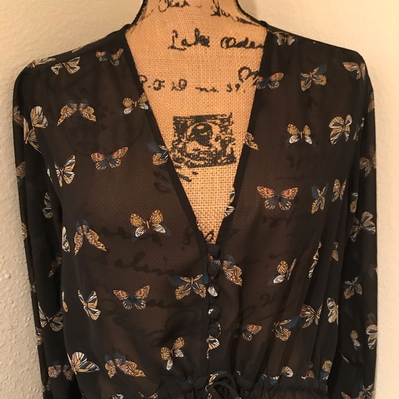 H&M Conscious Collection Black Boho Chiffon Butterfly Dress - Picture 2 of 12